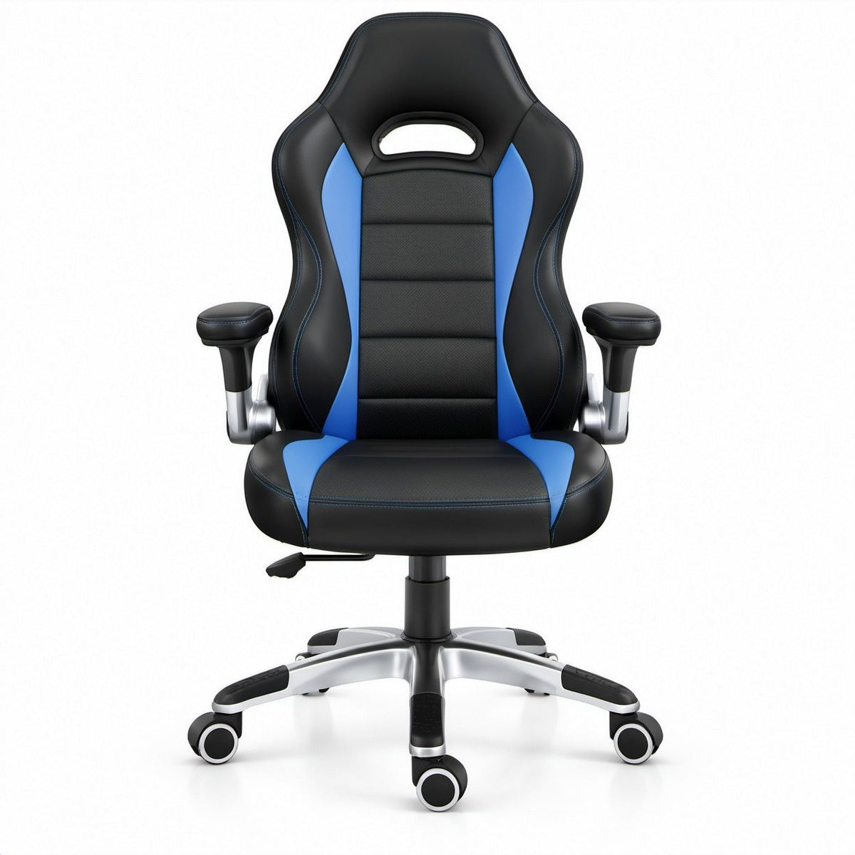 Cadeira de Gaming Ergonómica Giratória com Encosto Alto Preta e Azul, 66 x 66 x 118-128 cm