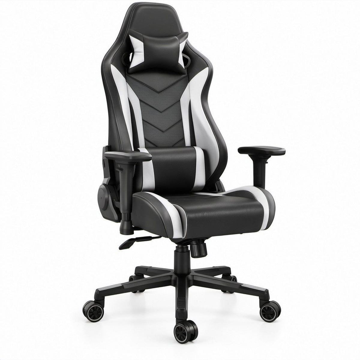 Cadeira Gaming Ergonómica Preta e Branca em Pele Sintética PU, 68 x 68 x 122-132 cm