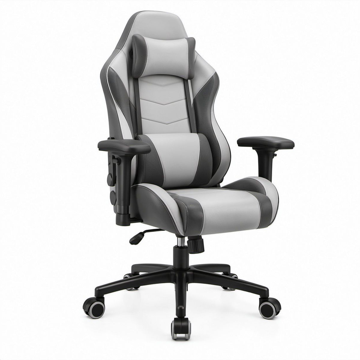 Cadeira Ergonómica Reclinável em PU Cinzenta e Preta 67 x 67 x 122-132 cm