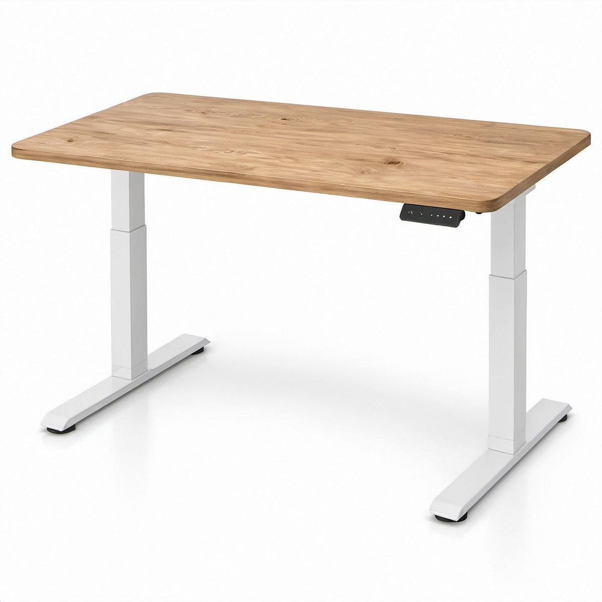 Secretária Elétrica com Altura Ajustável em Bambu Natural e Branco, 120 x 60 x 72-120 cm