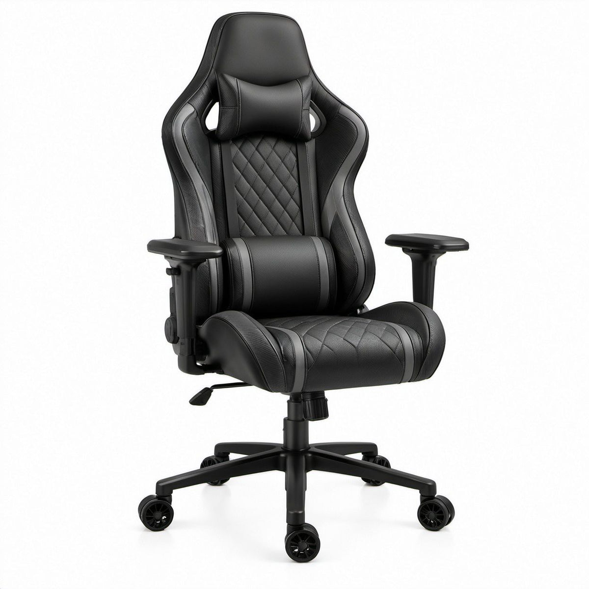 Cadeira Gaming Ergonómica Reclinável Preta em Couro Sintético PU, 66 x 70 x 126–136 cm