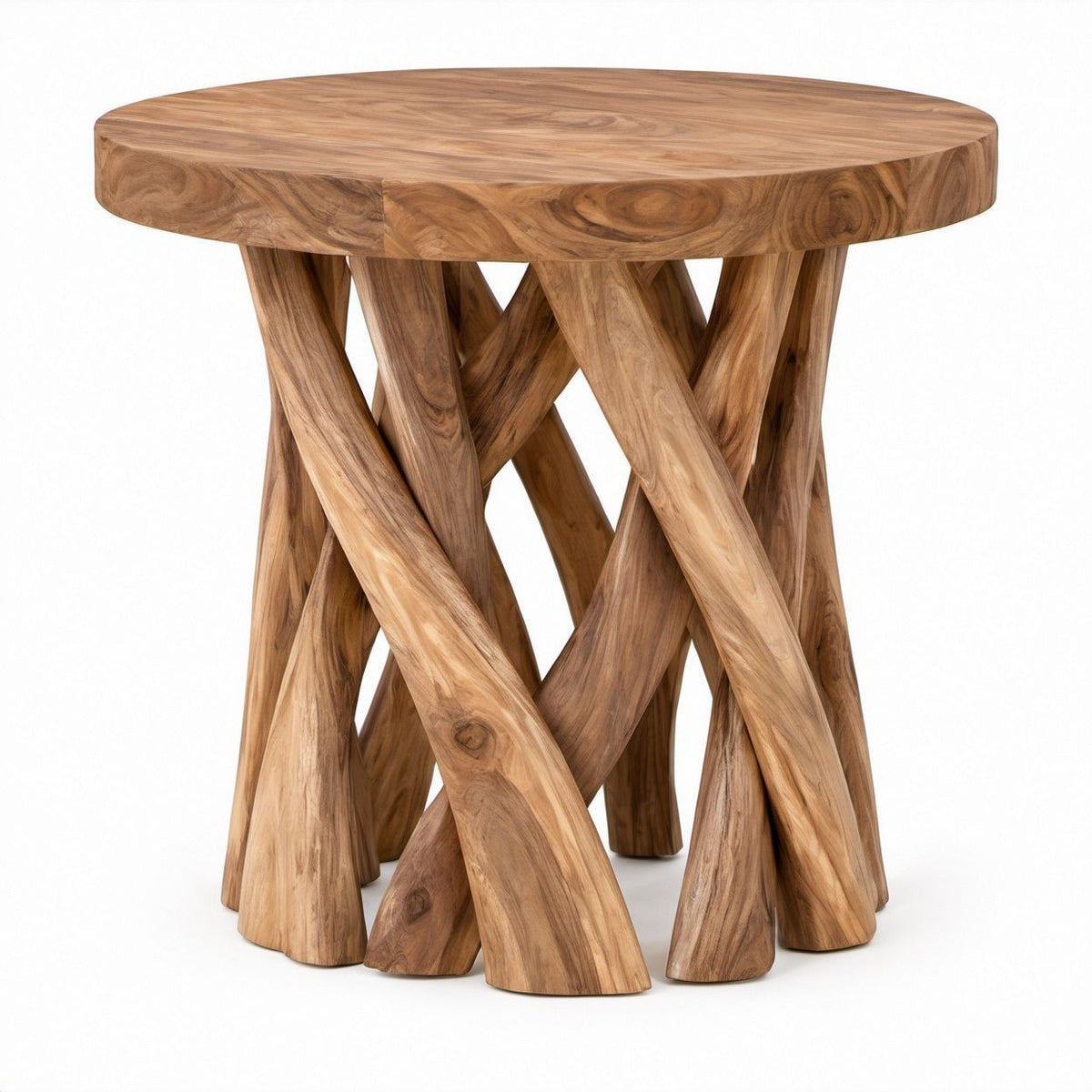 Mesa Lateral Redonda em Madeira Maciça de Acácia Castanho Natural Ø45 x 50 cm