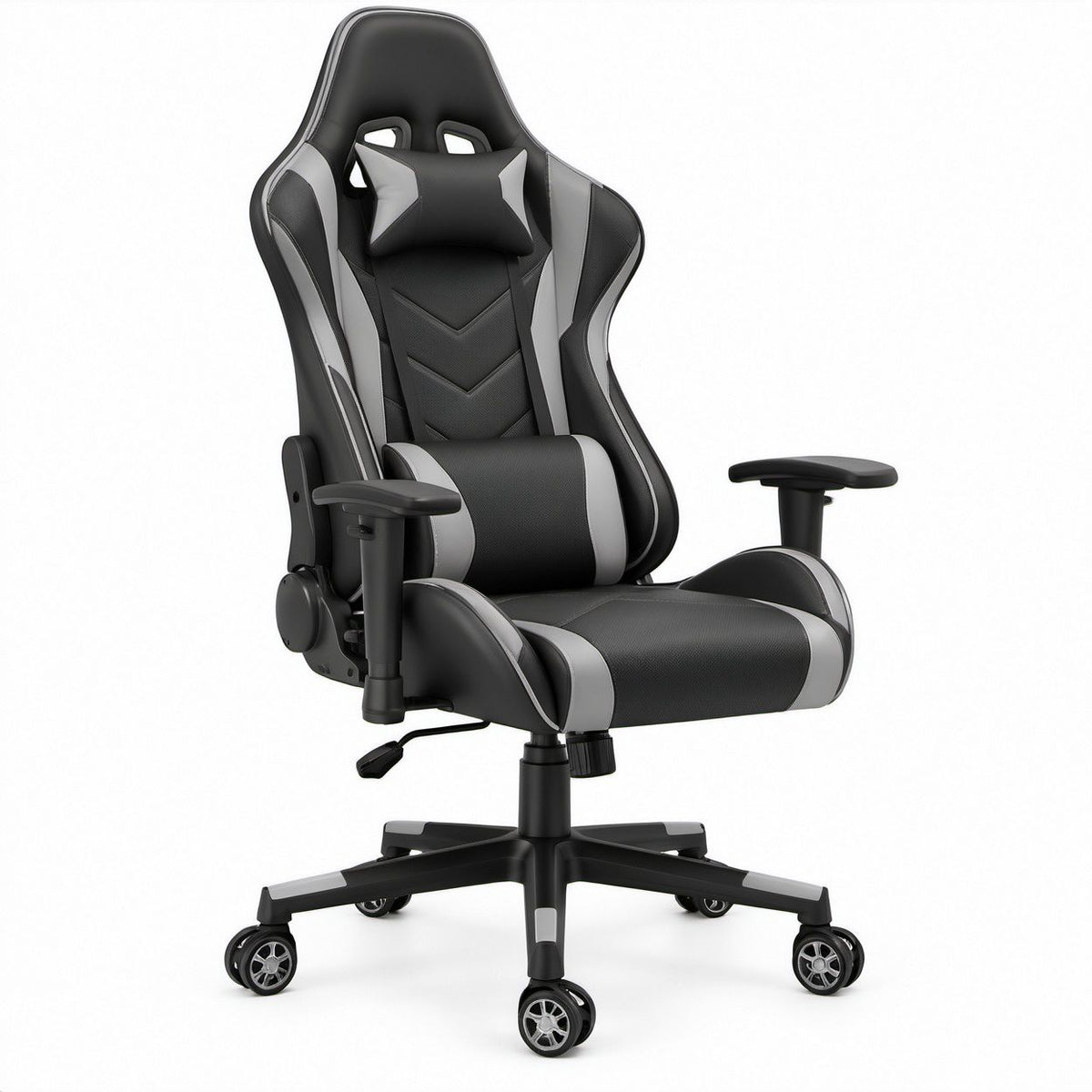Cadeira Gaming Reclinável em Pele Sintética PU Preta e Cinzenta 68 x 70 x 118-128 cm
