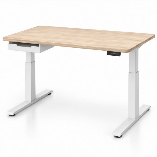 Secretária Elétrica com Altura Regulável em Carvalho Claro e Branco, 120 x 60 x 72-118 cm
