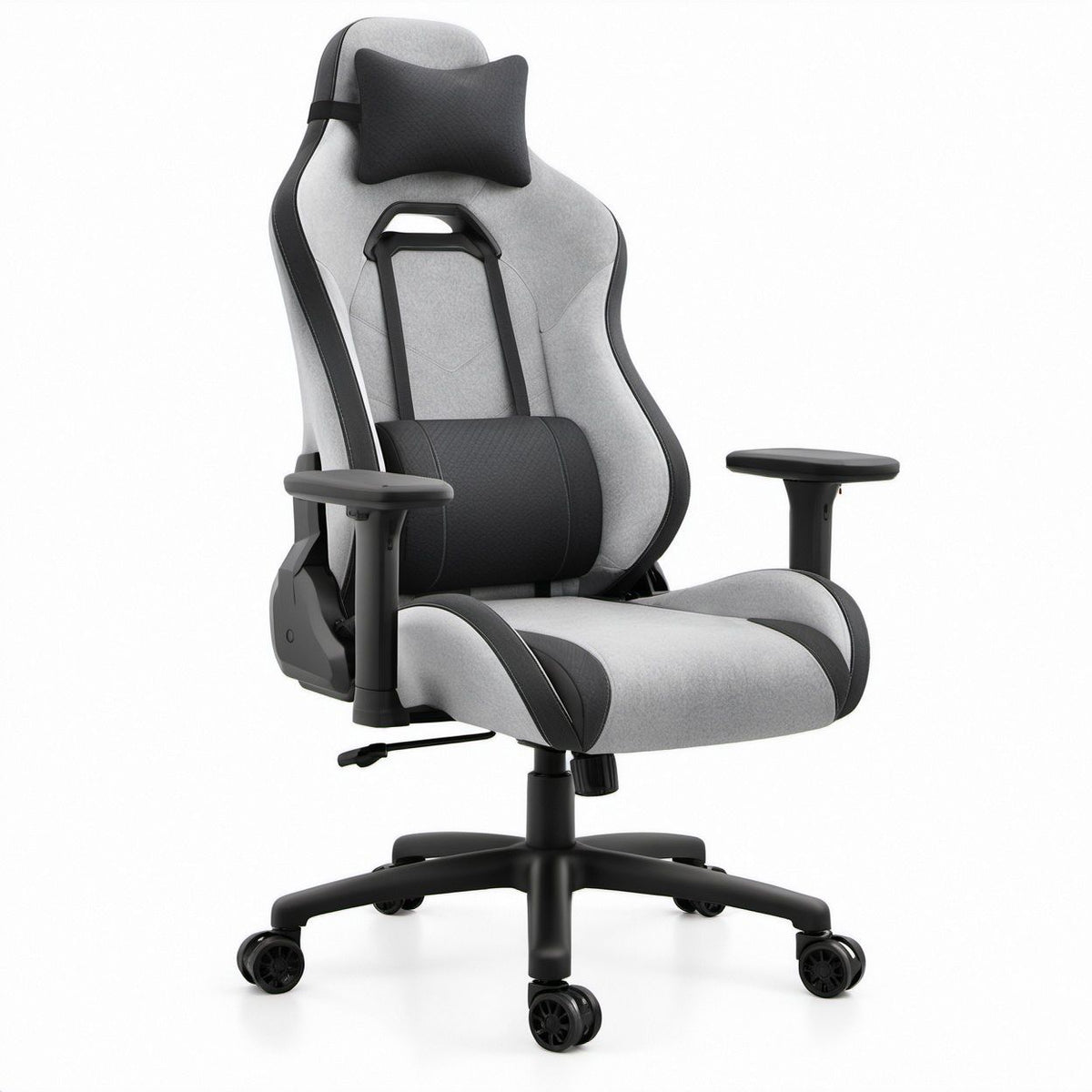 Cadeira Gaming Ergonómica Reclinável Cinzenta e Preta em Poliéster, 68 x 68 x 123-133 cm