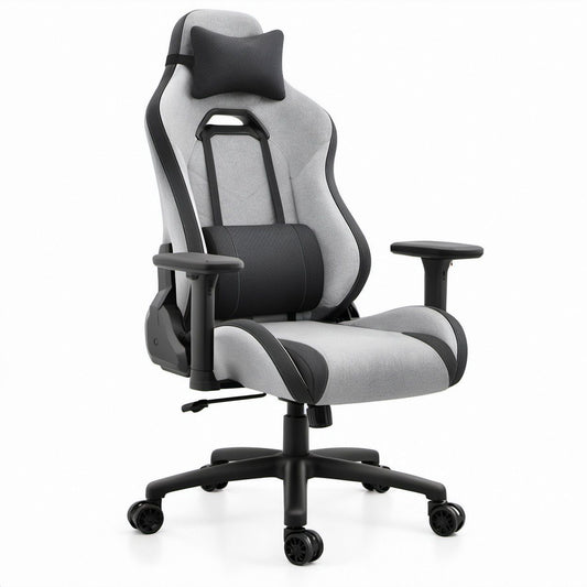 Cadeira Gaming Ergonómica Reclinável Cinzenta e Preta em Poliéster, 68 x 68 x 123-133 cm