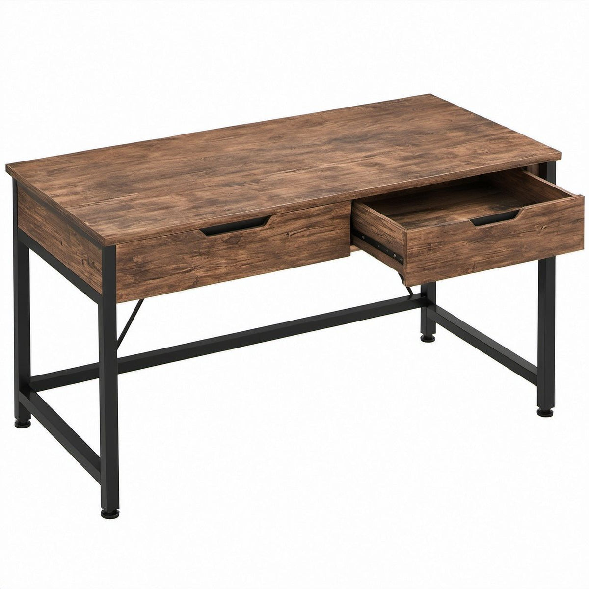 Secretária Retangular Castanho Rústico e Preto 120 x 60 x 75 cm com 2 Gavetas