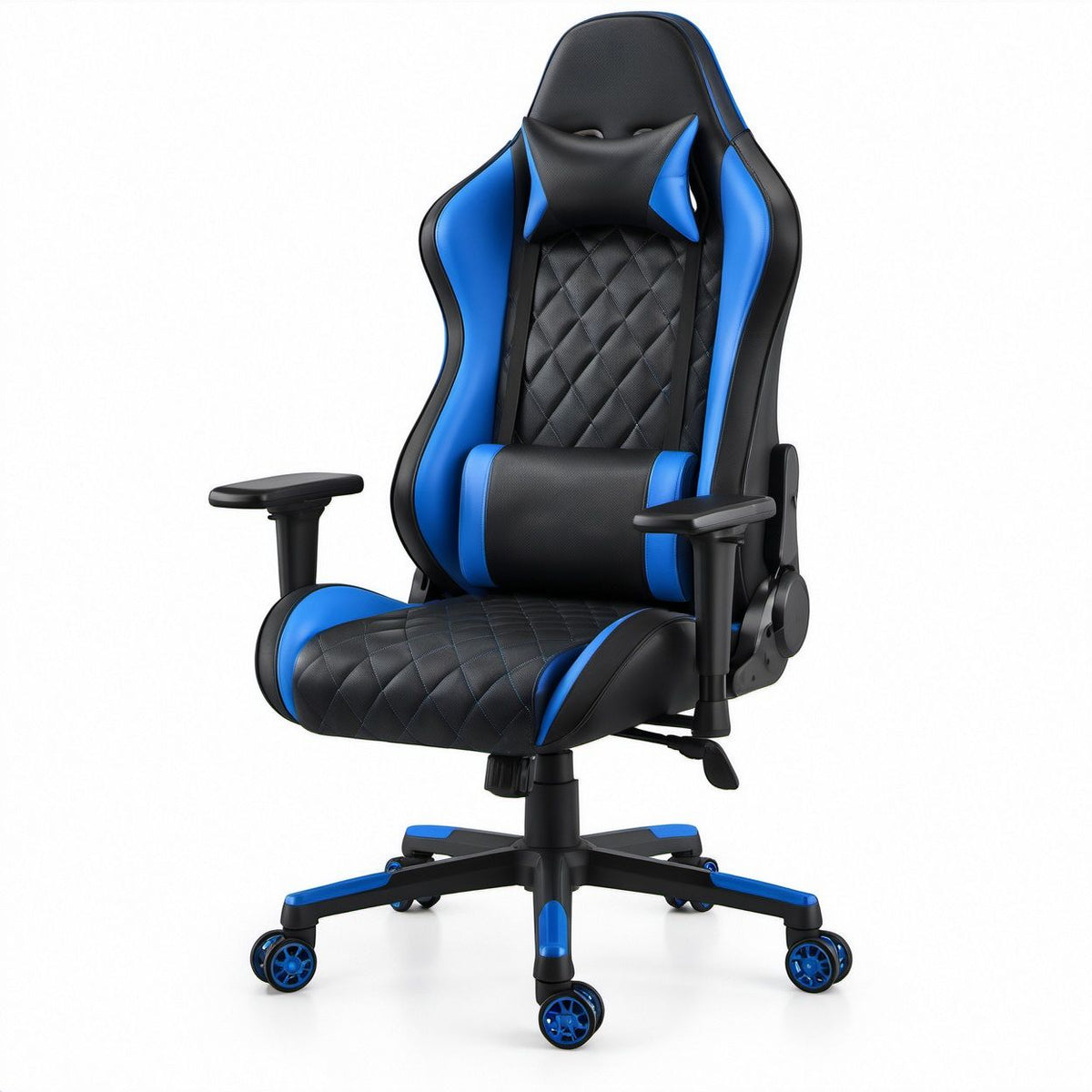 Cadeira Gaming Reclinável Preta e Azul em Couro Sintético PU, 66 x 66 x 125-135 cm