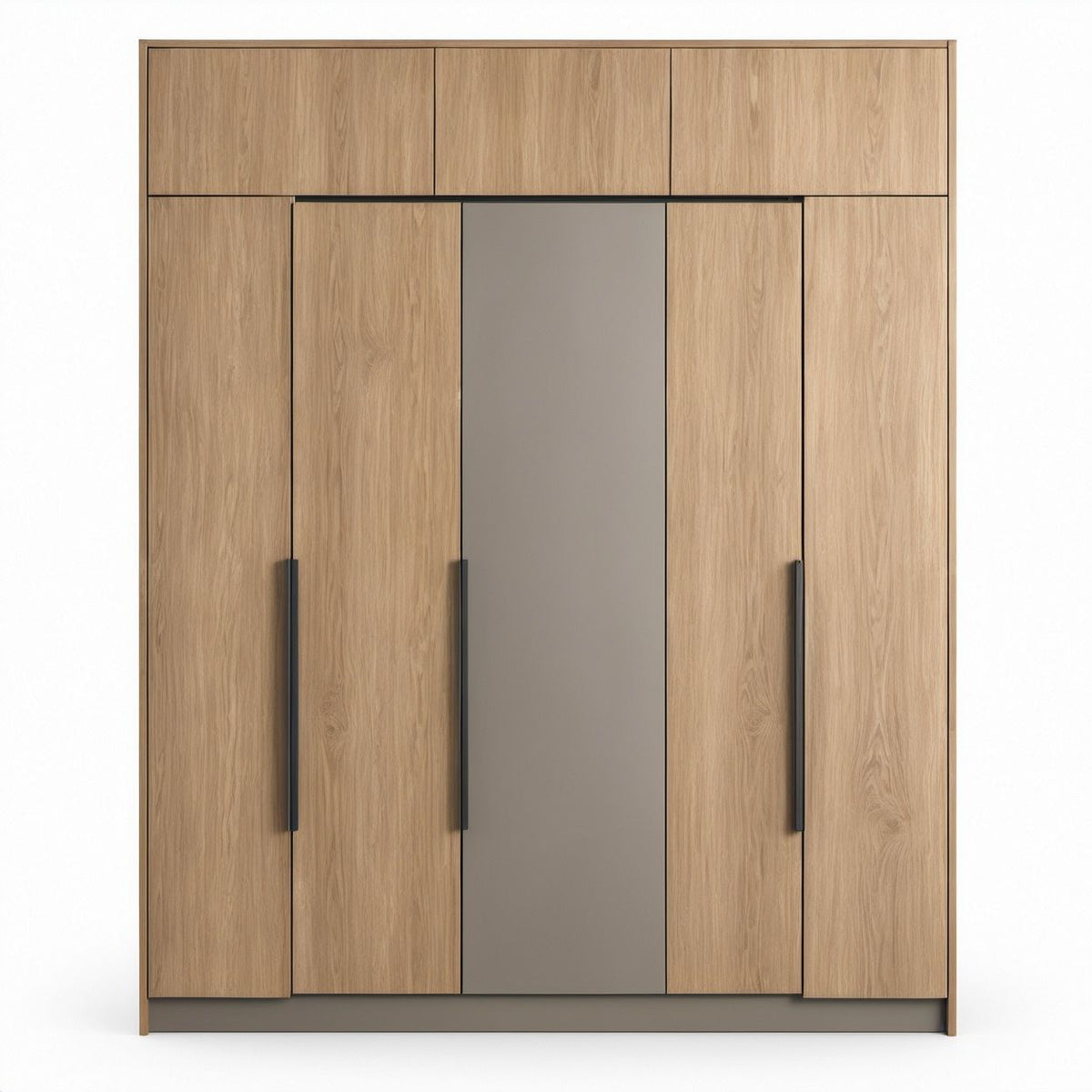 Roupeiro Retangular de 5 Portas com Compartimentos Superiores, 240 x 60 x 230 cm, Carvalho Claro, Cinzento e Preto