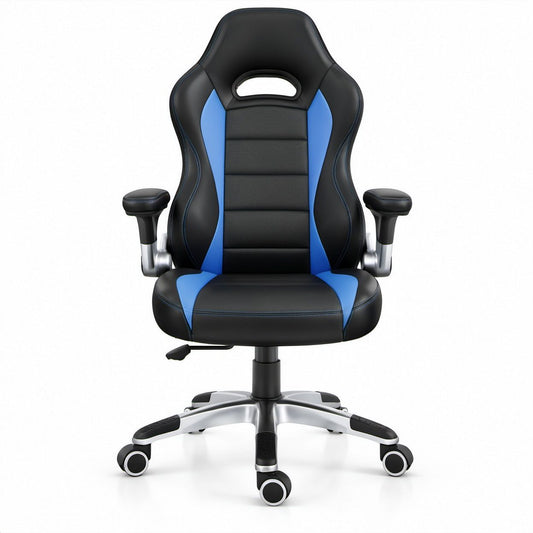 Cadeira de Gaming Ergonómica Giratória com Encosto Alto Preta e Azul, 66 x 66 x 118-128 cm