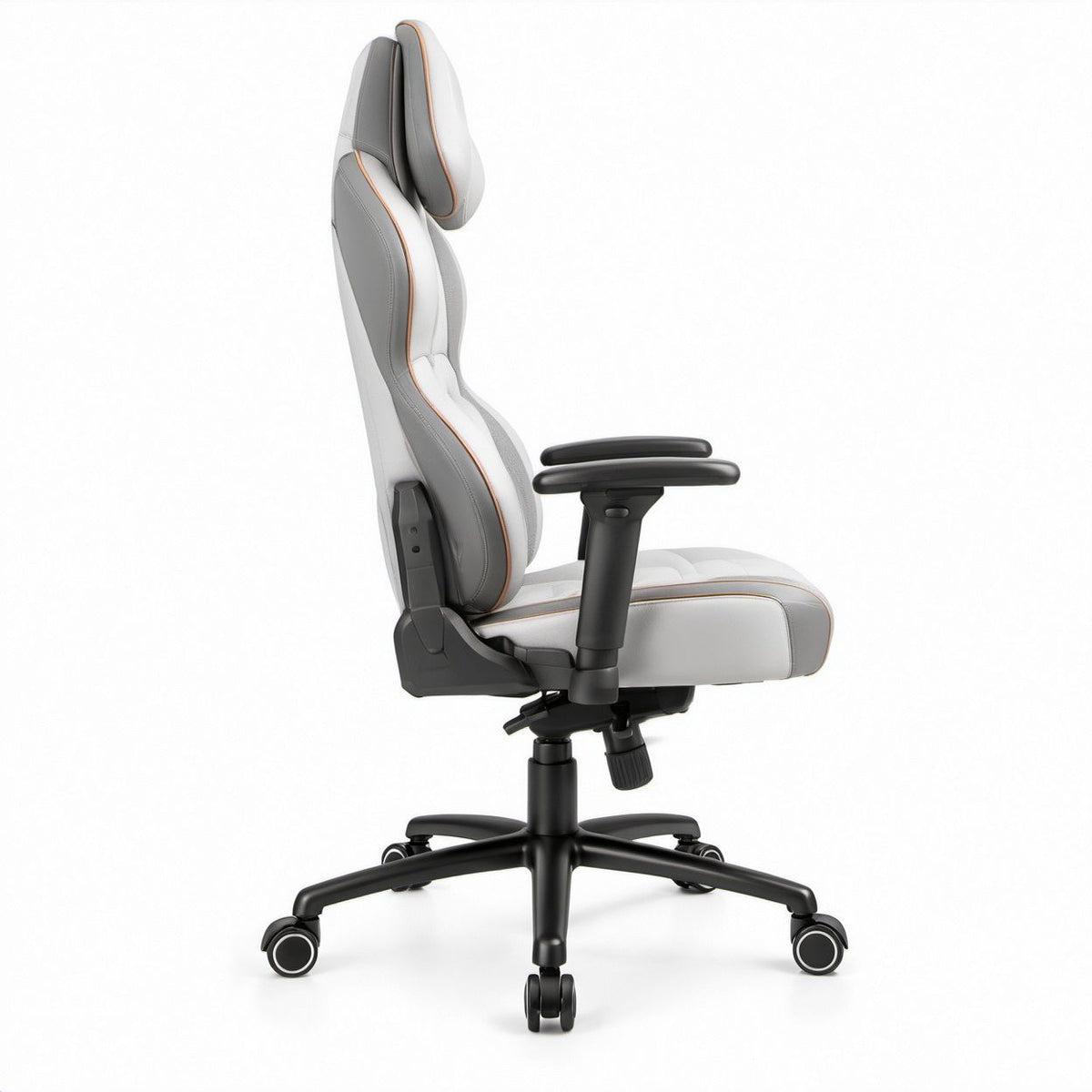 Cadeira de Gaming Ergonómica Reclinável em Pele Sintética PU Branca e Cinzenta, 70 x 70 x 128-138 cm