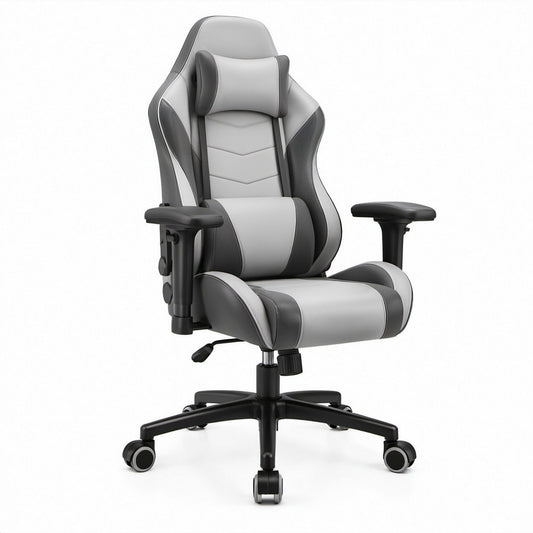 Cadeira Ergonómica Reclinável em PU Cinzenta e Preta 67 x 67 x 122-132 cm