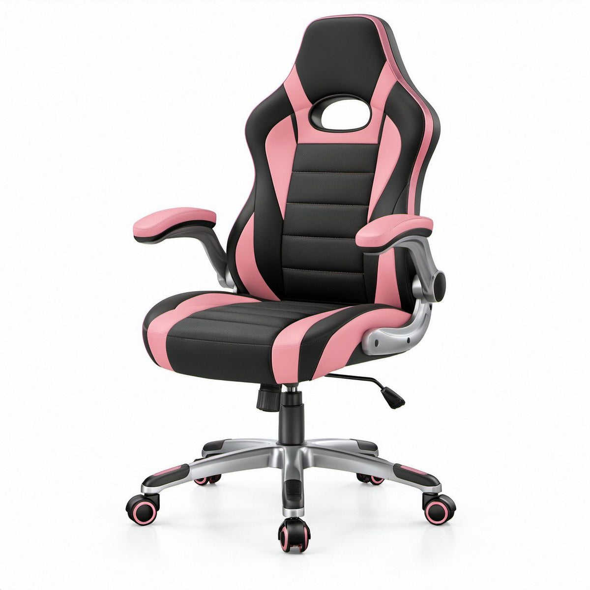 Cadeira de Gaming Ergonómica em Pele Sintética PU Rosa e Preta, 66 x 68 x 116-126 cm