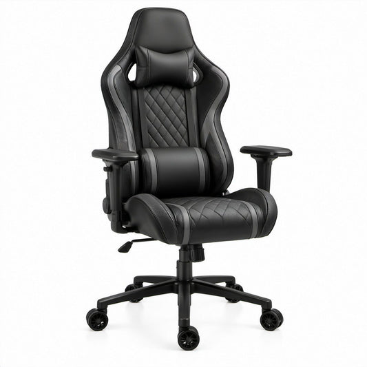 Cadeira Gaming Ergonómica Reclinável Preta em Couro Sintético PU, 66 x 70 x 126–136 cm