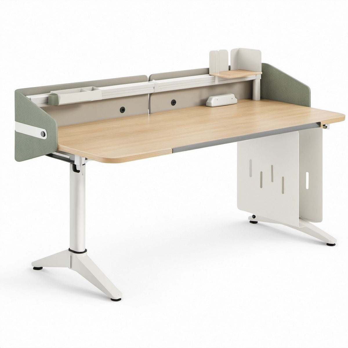 Secretária em MDF 120 x 60 x 75 cm Carvalho Claro, Branco e Verde-Sálvia