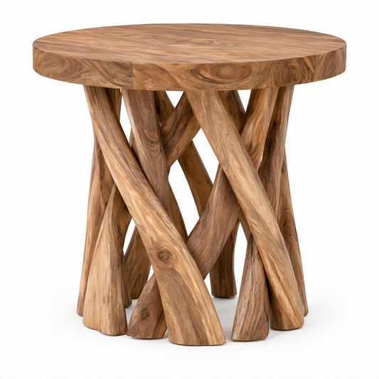 Mesa Lateral Redonda em Madeira Maciça de Acácia Castanho Natural Ø45 x 50 cm