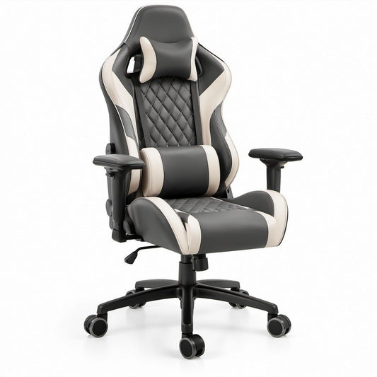 Cadeira Gaming Ergonómica Preta e Bege em Pele Sintética PU 68 x 68 x 123-133 cm