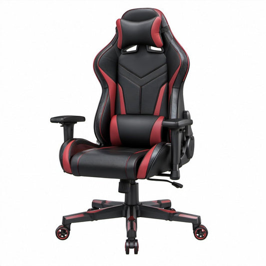 Cadeira Gaming Ergonómica em Pele Sintética PU Preta e Vermelha, 68 x 68 x 124-134 cm