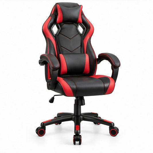 Cadeira Gaming Ergonómica Preta e Vermelha em Couro Sintético PU 66 x 66 x 122-132 cm