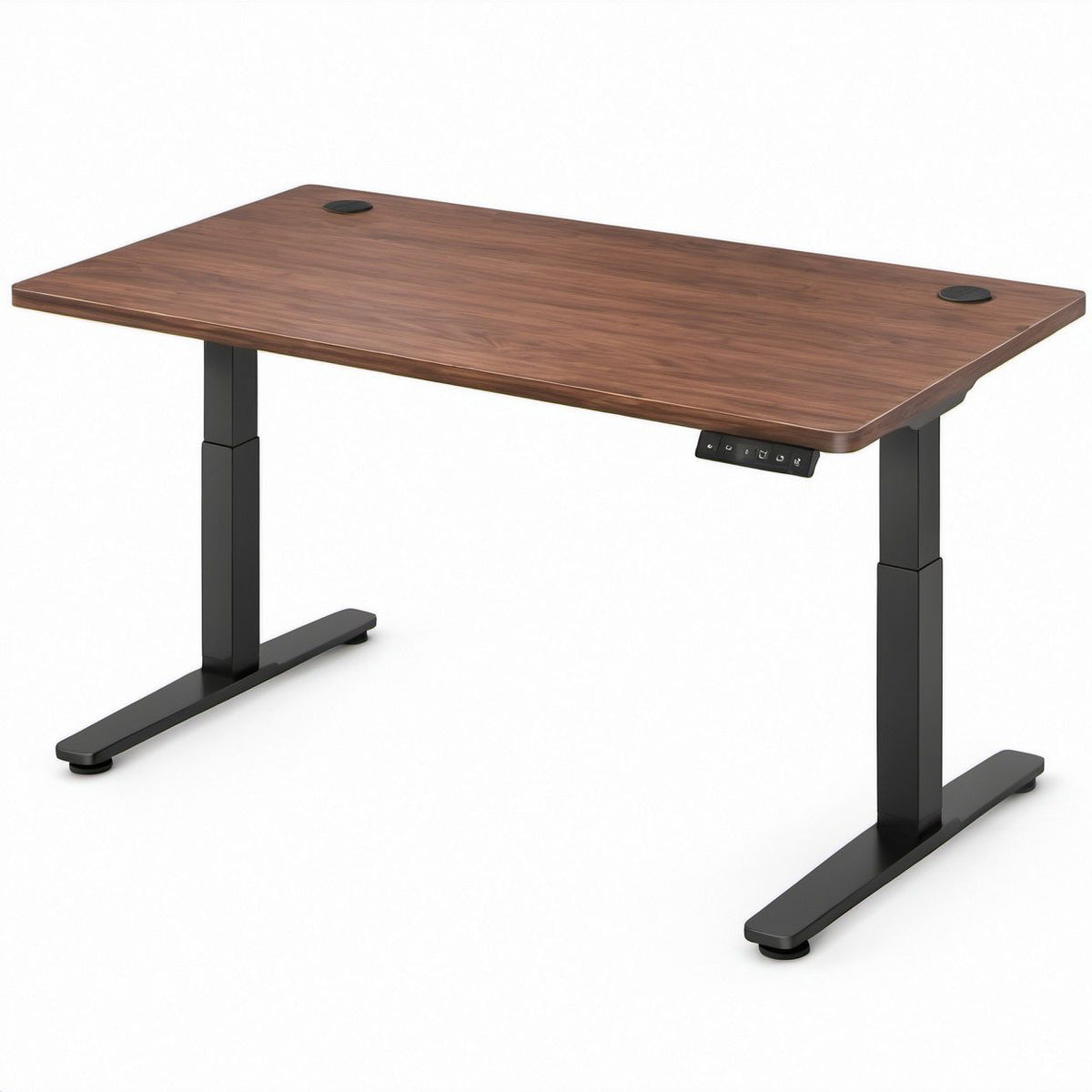Secretária Elétrica Regulável Retangular em Nogueira e Preto, 120 x 60 x 72-120 cm