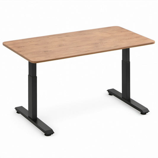 Secretária Elevatória Regulável em Altura Carvalho e Preto em MDF e Aço, 120 x 60 x 72-120 cm